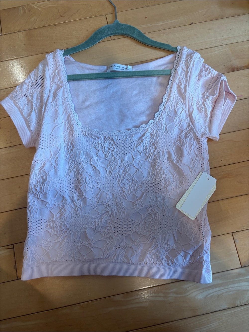 Altar'd State Light Pink Lace Scoop Neck Crop Top